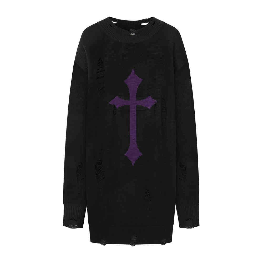 Banned - Skadi Knit Robe courte - Noir/Violet